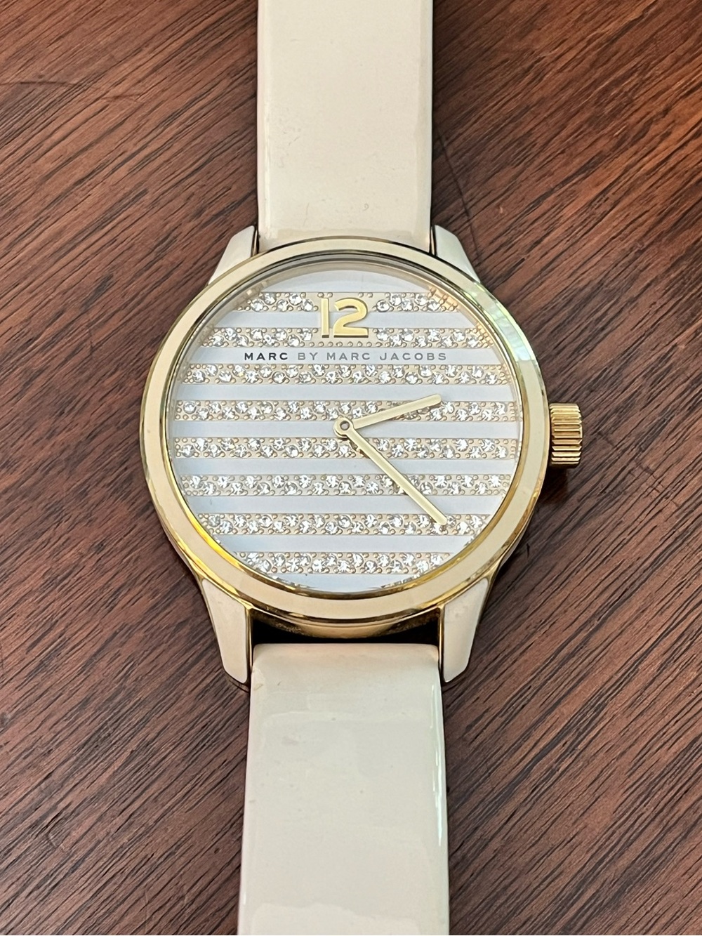 Marc by Marc Jacobs Gold and Cream Crystal-Striped Dial Watch
